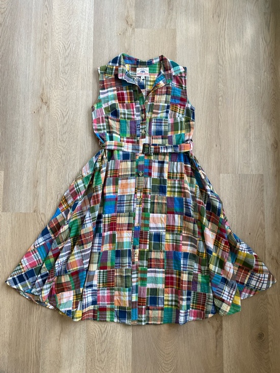 Kiel James Patrick Summer Soirée Madras Patchwork Belted Shirt Dress 100% Cotton - Picture 2 of 11